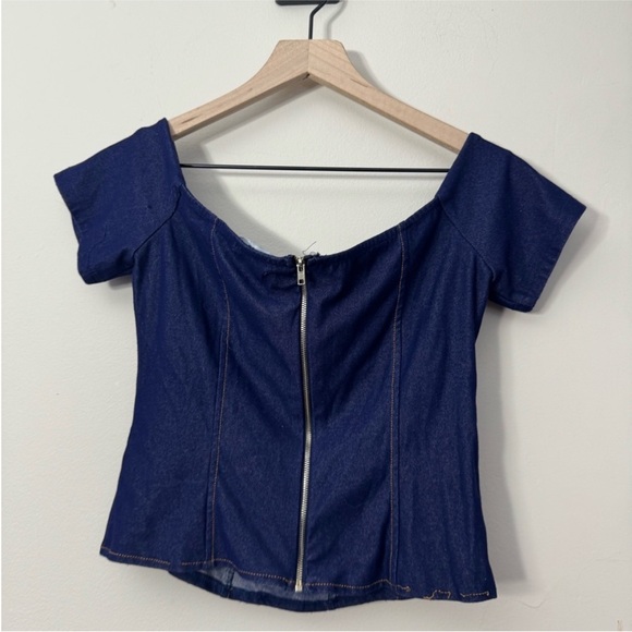 Vintage Y2K Off Shoulder Denim Corset Top Size Large Blue - Picture 6 of 10